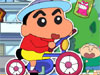 Crayon Shin Chan naik sepeda