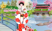Jardim japonês vestido de gueixa
