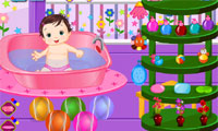 Playful baby bathing